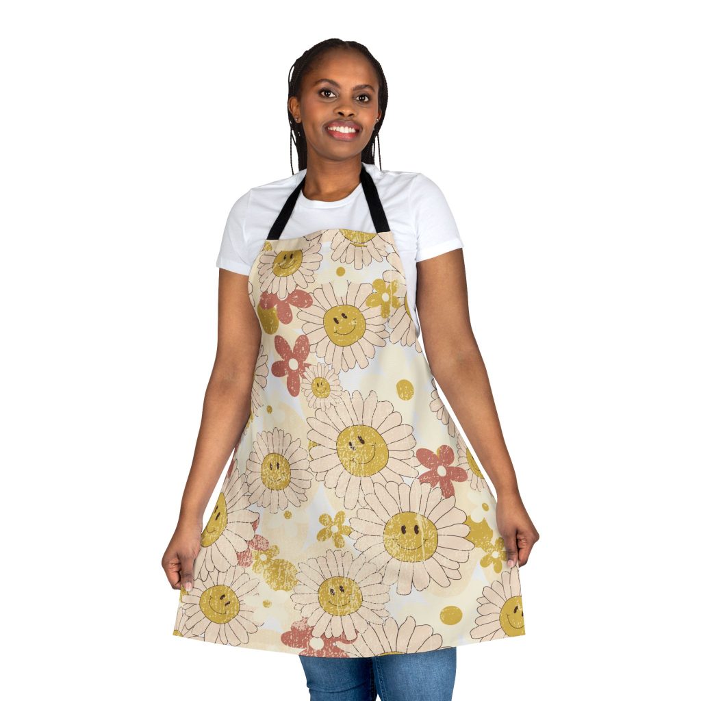 Flower Power Daisy Happy Smile Face Retro 70's Apron