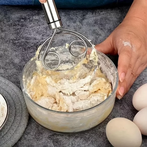 Dough Mixer Stainless Steel HandHeld Bread Blender Dough Scraper Double Hole Fast Stirring Tool Danish Dough Whisk Egg Stirrer - Image 3