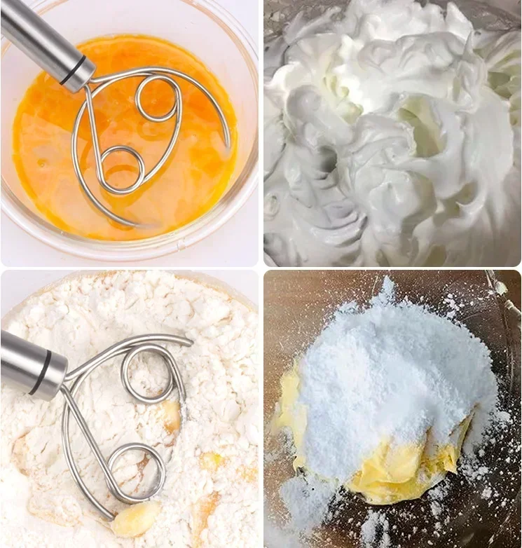 Cake Tools Danish Dough Whisk Stainless Steel Dutch Bread Dough Hand Mixer Wooden Handle Kitchen Baking Tools Artisian Blender - Image 6