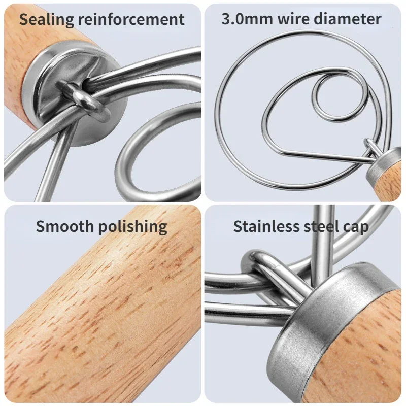 Cake Tools Danish Dough Whisk Stainless Steel Dutch Bread Dough Hand Mixer Wooden Handle Kitchen Baking Tools Artisian Blender - Image 5