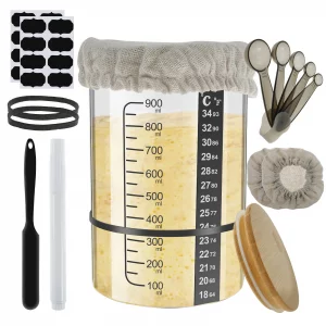 Dough Starter Jar 900ml Sourdough Fermentation Container Clear Glass Jar with Lid for Bread Baking Tool Sourdough Starter Cup